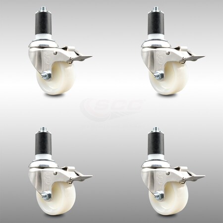 Service Caster 3 Inch 316SS Nylon Wheel Swivel 1-5/8 Inch Expanding Stem Caster Set Lock Brake SCC-SS316TTLEX20S314-NYS-158-4